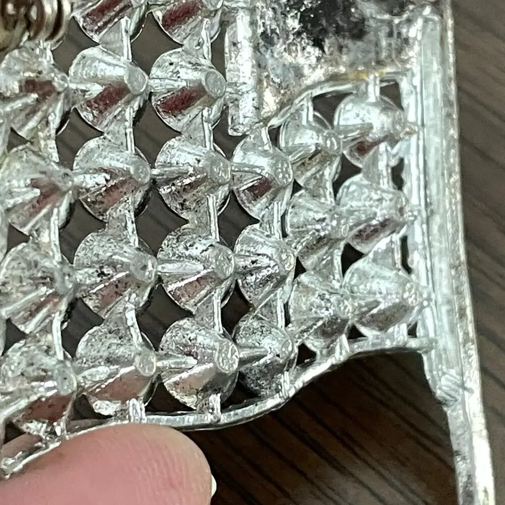 Vintage Rhinestone Patriotic Flag Brooch Pin WWII Pot Metal 48 Star FLAWED READ